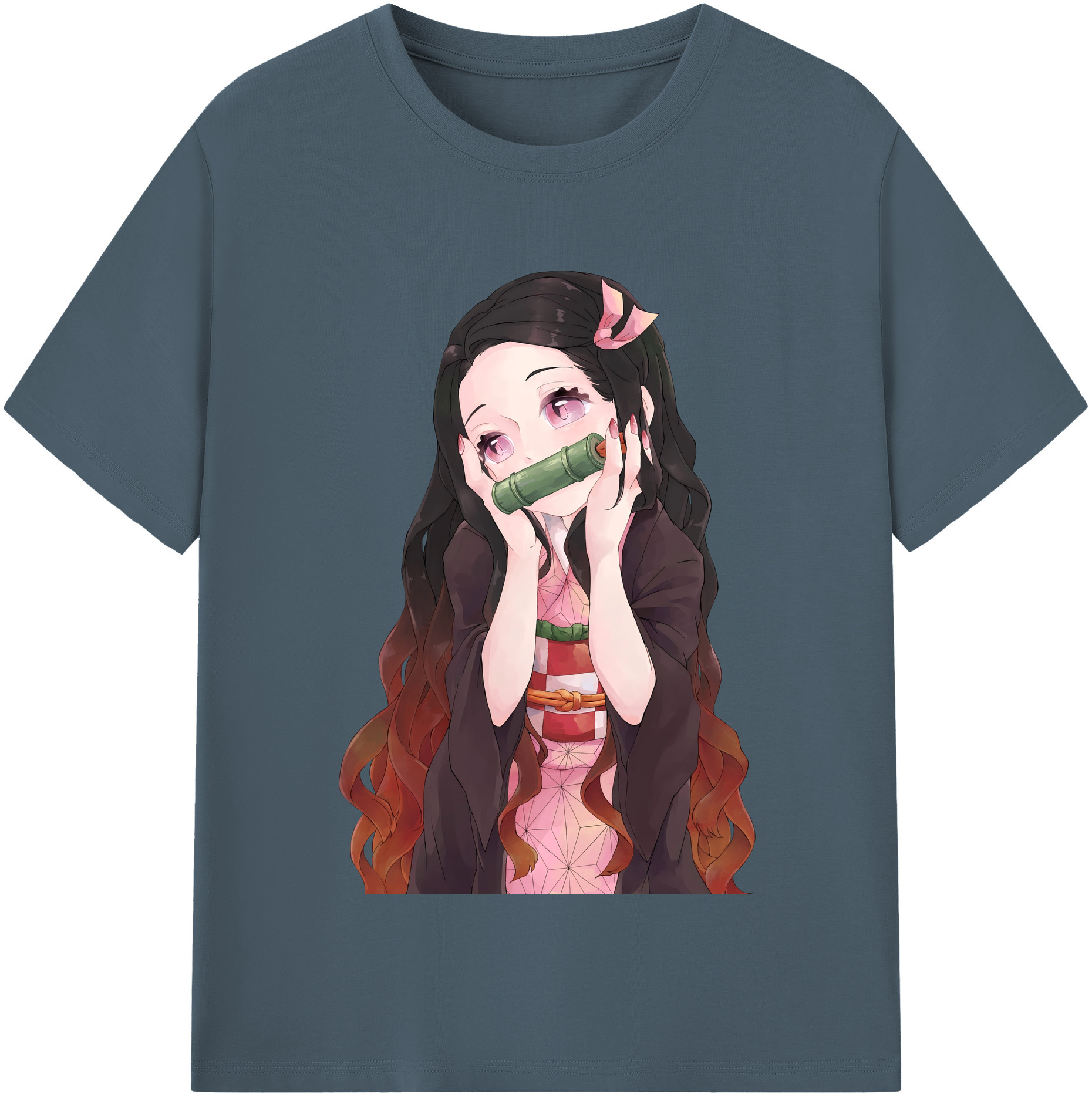 （画像用） 鬼滅の刃（きめつのやいば）竈門 禰󠄀豆子／かまど ねずこ Kamado Nezuko 綿100％半袖Tシャツ（フロントプリント）